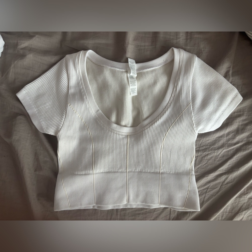 White Ribbed Active Women's Top